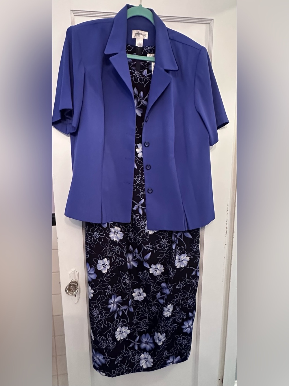 Studio I Blue Floral Maxi Dress with Matching Blue Jacket